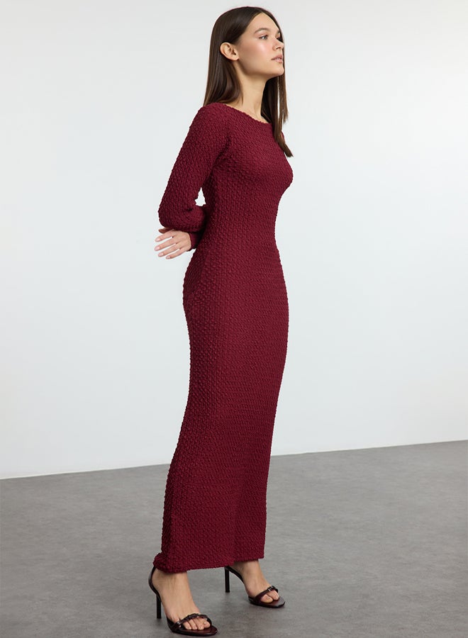 trendyol Burgundy Plain Textured Fitted/Fits Body Maxi Knit Dress TWOAW25EL00097 - Image 1