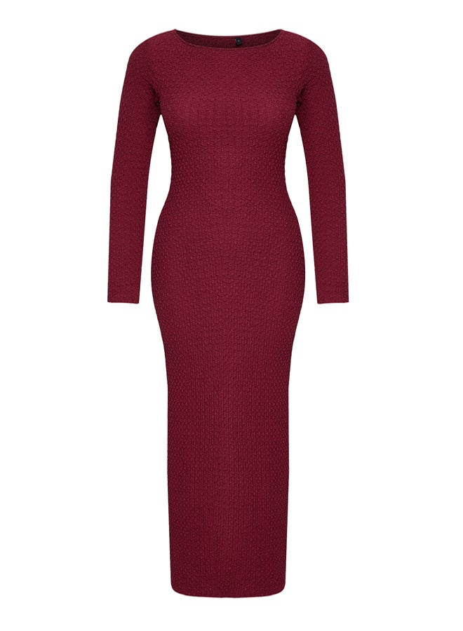 trendyol Burgundy Plain Textured Fitted/Fits Body Maxi Knit Dress TWOAW25EL00097 - Image 5
