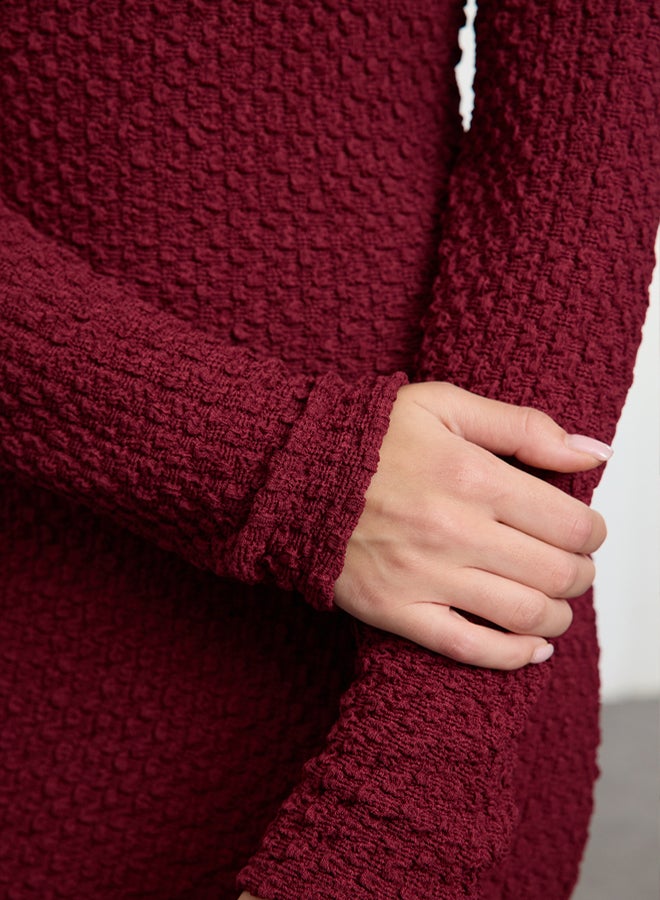 trendyol Burgundy Plain Textured Fitted/Fits Body Maxi Knit Dress TWOAW25EL00097 - Image 4