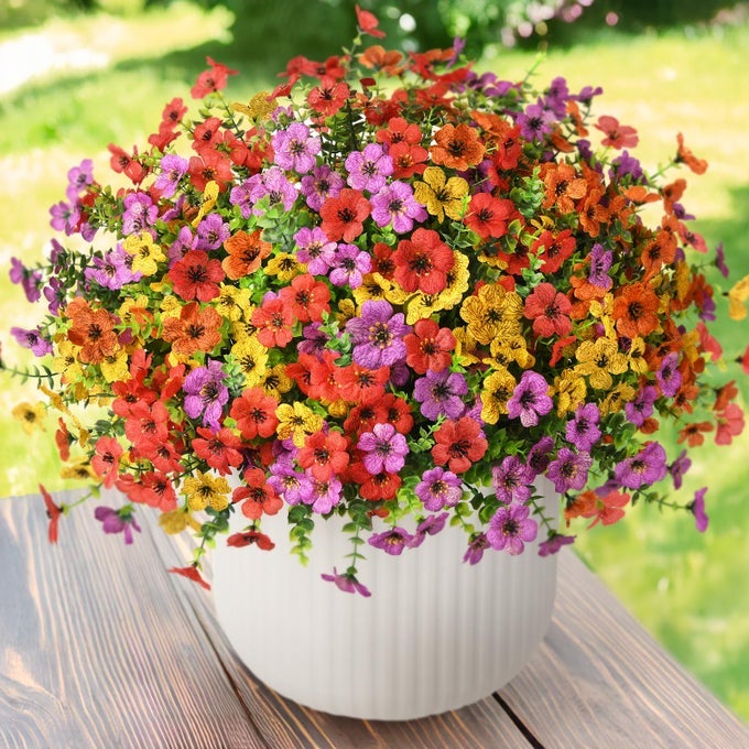ARTIFICIAL FLOWERS FAUX PLANTS OUTDOOR FAKE FLOWERS SPRING DECOR12 BUNDLES REALISTIC PLASTIC PLANT COLORFUL DAISY UV RESISTANT FOR PORCH PATIO HOME YARD GARDEN WINDOW BOX POT PLANTERS