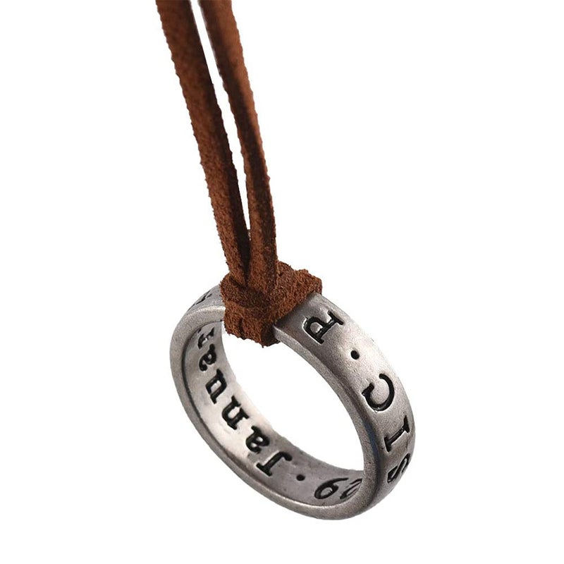 NWSOJ Uncharted 4 Nathan Drake Ring Necklace for Men with Adjustable Leather Cord Handmade - Image 1