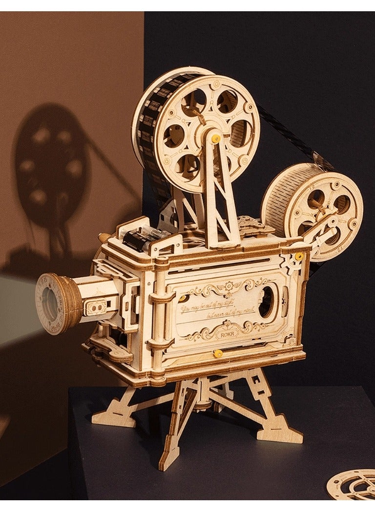 ROKR Vitascope Mechanical Wood Kit | Assemble a Wooden Vintage Movie Projector | Includes 183 Pieces to Create a Working Reel | Turn Hand Crank to Project Black and White Film  - Image 1