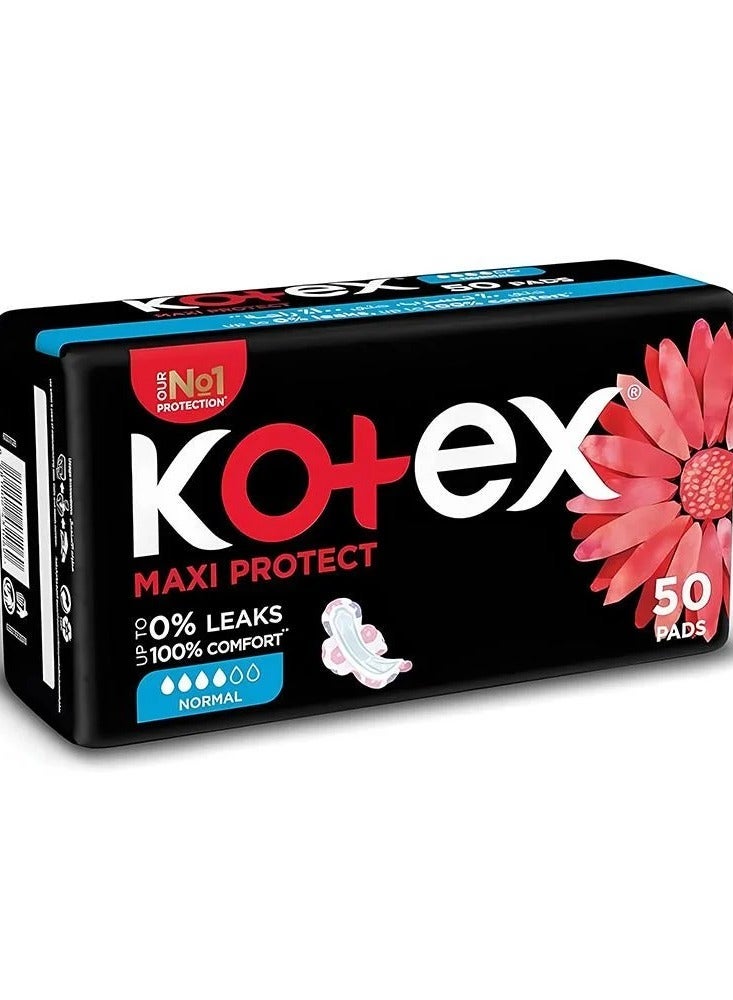 كوتكس ماكسي بروتكت فوط صحية حجم عادي بالأجنحة - 50 فوطة - Image 1