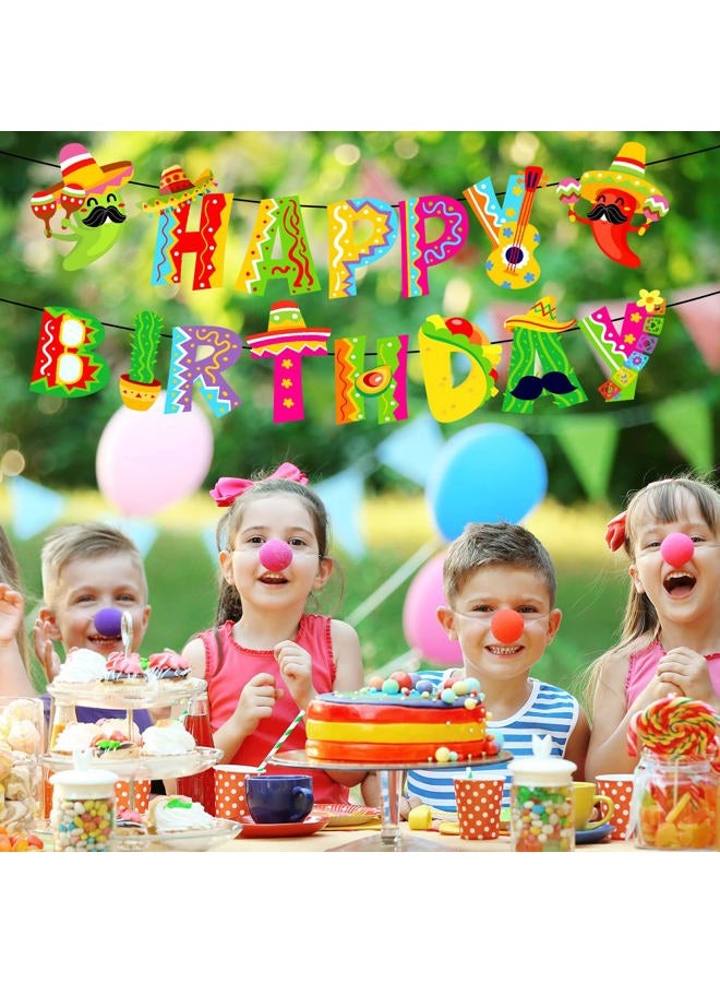 Whaline 2Pcs Mexican Happy Birthday Banner Colorful Mexican Fiesta Birthday Bunting Garland Cinco De Mayo Taco Paper Banner Pre-Assembled for Mexican Carnival Birthday Hanging Decor Party Supplies - Image 4