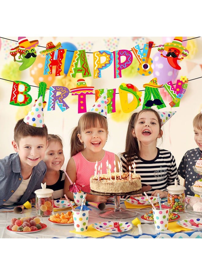 Whaline 2Pcs Mexican Happy Birthday Banner Colorful Mexican Fiesta Birthday Bunting Garland Cinco De Mayo Taco Paper Banner Pre-Assembled for Mexican Carnival Birthday Hanging Decor Party Supplies - Image 5