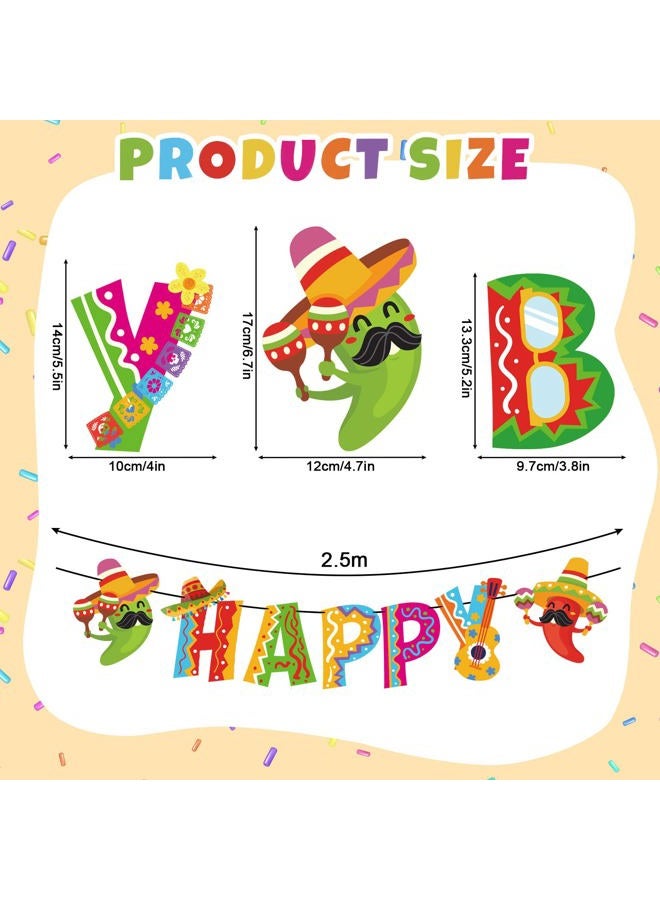 Whaline 2Pcs Mexican Happy Birthday Banner Colorful Mexican Fiesta Birthday Bunting Garland Cinco De Mayo Taco Paper Banner Pre-Assembled for Mexican Carnival Birthday Hanging Decor Party Supplies - Image 2
