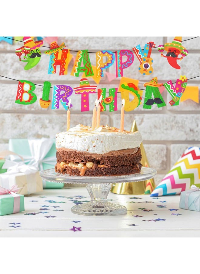 Whaline 2Pcs Mexican Happy Birthday Banner Colorful Mexican Fiesta Birthday Bunting Garland Cinco De Mayo Taco Paper Banner Pre-Assembled for Mexican Carnival Birthday Hanging Decor Party Supplies - Image 3