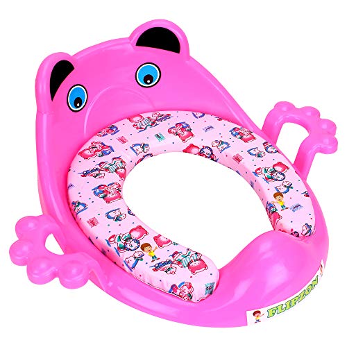 FLIPZON Premium Baby Cushioned Potty Seat with Easy Grip Handles and Comfortable Seat / Toilet Seat with Handle for Kids / Suitable for Baby Boy/Girl (Pink), Plastic - Image 1
