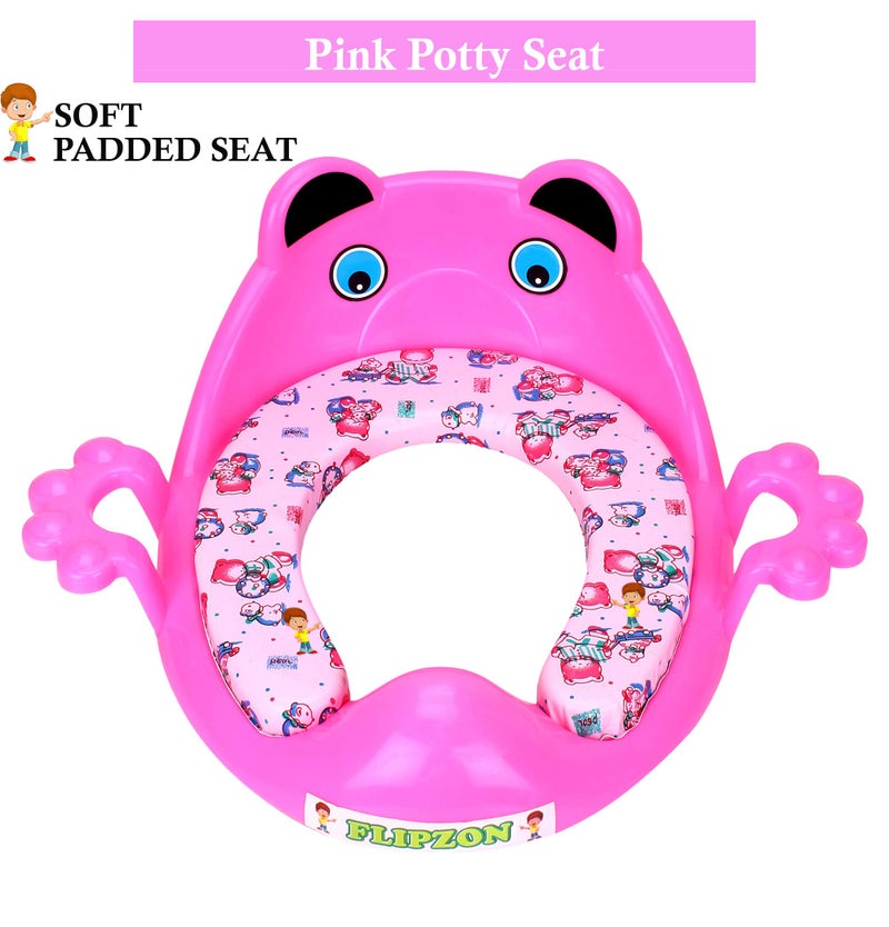 FLIPZON Premium Baby Cushioned Potty Seat with Easy Grip Handles and Comfortable Seat / Toilet Seat with Handle for Kids / Suitable for Baby Boy/Girl (Pink), Plastic - Image 2