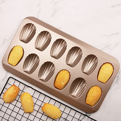CGGYYZ 2 Pack Madeleine Pans for Baking, 12 Cavity Heavy Duty Shell Shape Baking Mold Nonstick Cookie Cake Pan for Oven（Gold） - Image 4