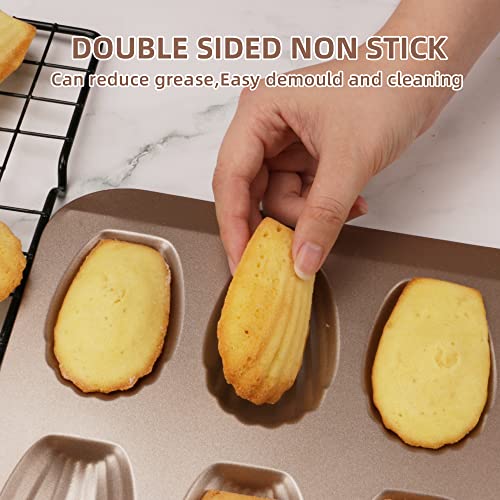 CGGYYZ 2 Pack Madeleine Pans for Baking, 12 Cavity Heavy Duty Shell Shape Baking Mold Nonstick Cookie Cake Pan for Oven（Gold） - Image 5