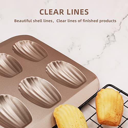 CGGYYZ 2 Pack Madeleine Pans for Baking, 12 Cavity Heavy Duty Shell Shape Baking Mold Nonstick Cookie Cake Pan for Oven（Gold） - Image 2