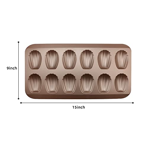 CGGYYZ 2 Pack Madeleine Pans for Baking, 12 Cavity Heavy Duty Shell Shape Baking Mold Nonstick Cookie Cake Pan for Oven（Gold） - Image 3
