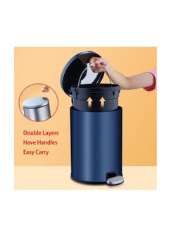 Generic Stainless Steel Double Layer Dustbin with Pedal and Lid For Bathroom Kitchen,Silent Lidded Trash Bin,Fingerprint-Proof Modern Garbage Can,Round Bucket with Handle for Home Office (Black, 8L)  - Image 4