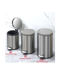Generic Stainless Steel Double Layer Dustbin with Pedal and Lid For Bathroom Kitchen,Silent Lidded Trash Bin,Fingerprint-Proof Modern Garbage Can,Round Bucket with Handle for Home Office (Black, 8L)  - Image 2