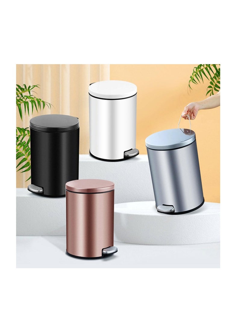 Generic - Stainless Steel Double Layer Dustbin with Pedal and Lid For Bathroom Kitchen,Silent Lidded Trash Bin,Fingerprint-Proof Modern Garbage Can,Round Bucket with Handle for Home Office (Black, 8L) - Image 1