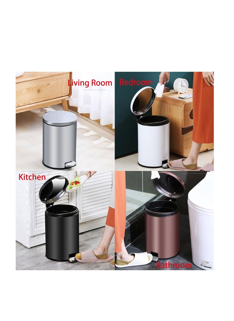 Generic - Stainless Steel Double Layer Dustbin with Pedal and Lid For Bathroom Kitchen,Silent Lidded Trash Bin,Fingerprint-Proof Modern Garbage Can,Round Bucket with Handle for Home Office (Black, 8L) - Image 1