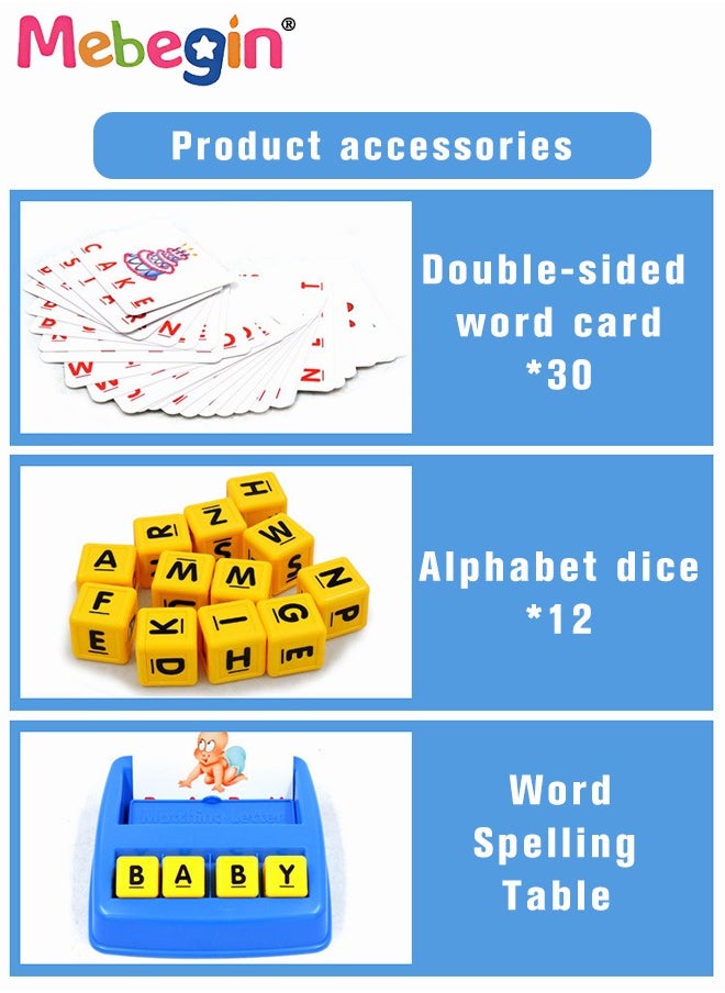 MEBEGIN - Matching Letter Game, Fun Spelling Toys Set with 8 Letter Dice, Alphabet Spelling Reading Flash Cards, Hands-On Learning Toy, Enlightenment Learning Games, Parent-child Interactive Toy, Easy to Memorize Words, Ideal Gifts for Kids - Image 1