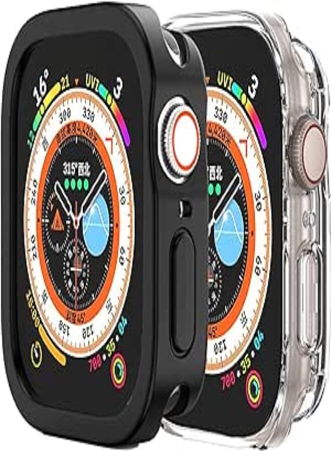 Yrzper Compatible for Apple Watch Ultra 49mm Rugged Case All Around Shockproof TPU Protective Cover Bumper Lightweight and Shock Absorbent for Apple Watch Ultra 49mm (Clear+Black)