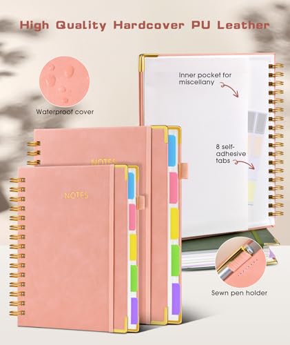 dilitego Hardcover Spiral Notebook journal with Removable Dividers Tabs, 300 Pages Leather 5 Subject Notebook College Ruled, 100GMS A5 Notebooks for Work School Note taking,Lined Journal for Women,A5-Pink - Image 2