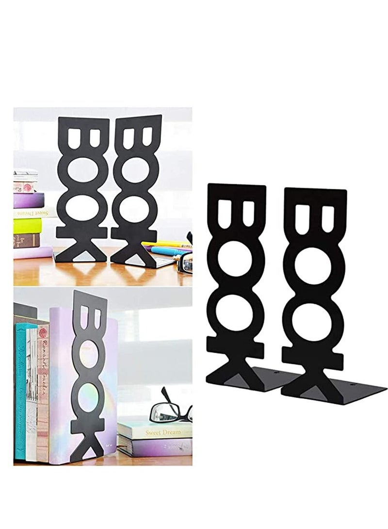 SYOSI Bookend Frame, Retro Organized Creative Lightweight Frame Creative Bookends Frame Organized for School Library Home 2pcs Black  - Image 2