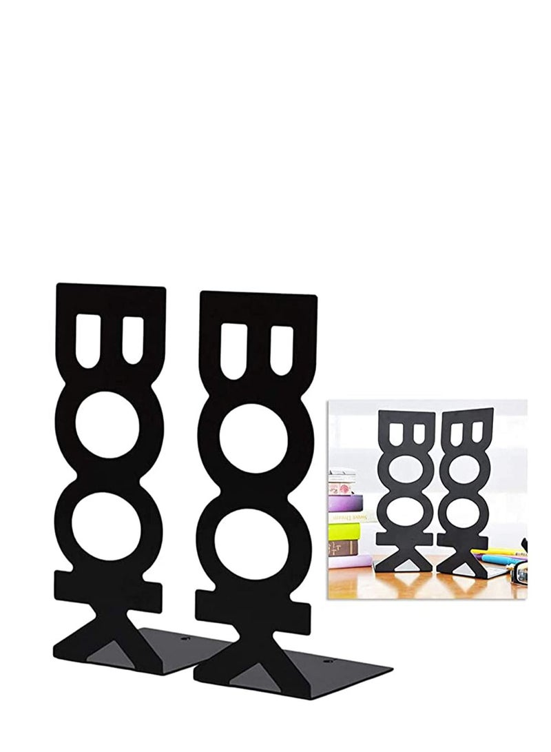 SYOSI Bookend Frame, Retro Organized Creative Lightweight Frame Creative Bookends Frame Organized for School Library Home 2pcs Black  - Image 3