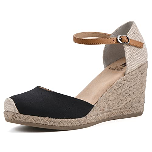 WHITE MOUNTAIN Women's Mamba Espadrille Wedge Sandal, Black/Fabric, 9.5 M - Image 1