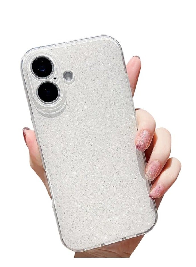 Compatible with iPhone 16 Plus Case,Cute Aesthetic Bling Glitter Thin Slim Shockproof Soft TPU Sparkly Shiny Girly Cover for Women Girl for iPhone 16 Plus Case 6.7 inch-White - Image 3
