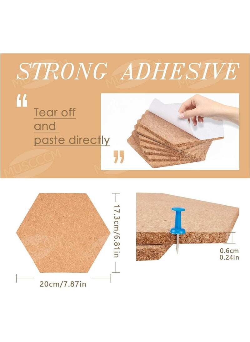 8 Pieces of Hexagonal Cork Board Self Adhesive DIY Wall Bulletin Board with 50 Pushpin Pins for Home Decor Photo Hanging Office Memo Message Board 20x17.3x0.6cm - Image 3