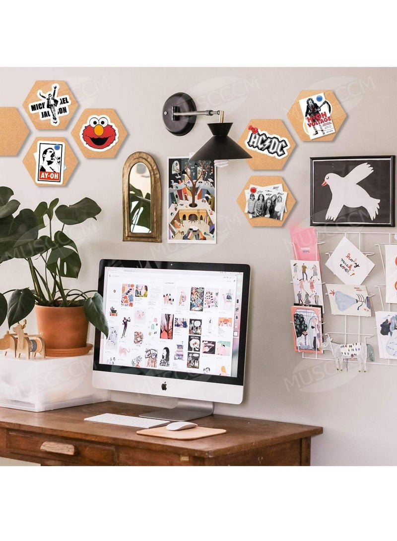 8 Pieces of Hexagonal Cork Board Self Adhesive DIY Wall Bulletin Board with 50 Pushpin Pins for Home Decor Photo Hanging Office Memo Message Board 20x17.3x0.6cm - Image 2