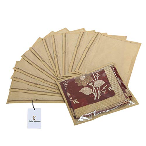 Kuber Industries Clothes Organizer For Wardrobe (Pack of 12) - Single Storage Organizer For Saree | Salwar Suit | Lehenga - Dress Organizer For Wardrobe - Single Saree Covers With Zip (Beige) - Image 3