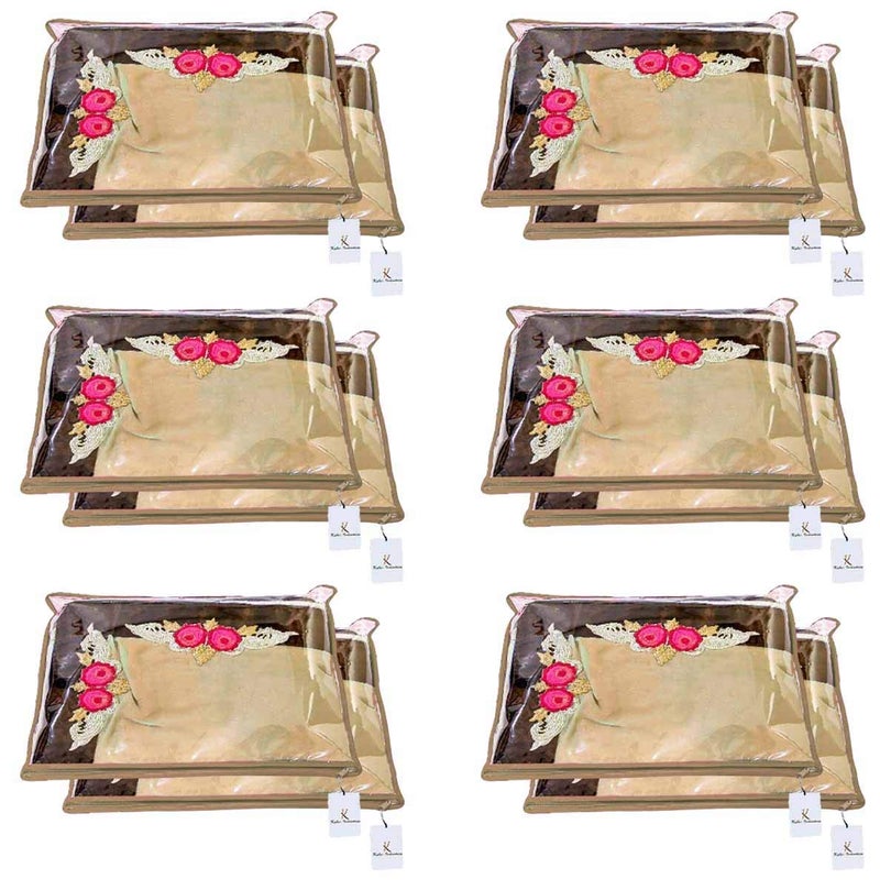 Kuber Industries Clothes Organizer For Wardrobe (Pack of 12) - Single Storage Organizer For Saree | Salwar Suit | Lehenga - Dress Organizer For Wardrobe - Single Saree Covers With Zip (Beige) - Image 4
