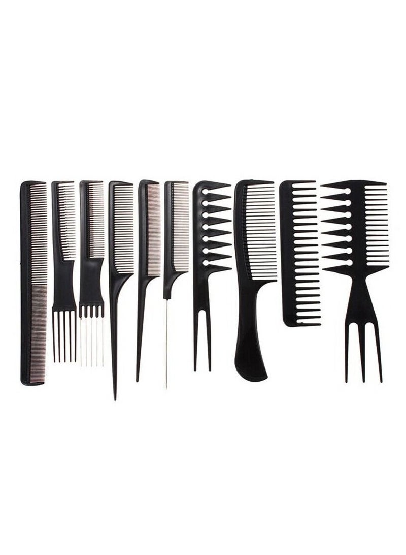 10-Pieces Professional Anti-Static Hair Comb Set Black - Image 2