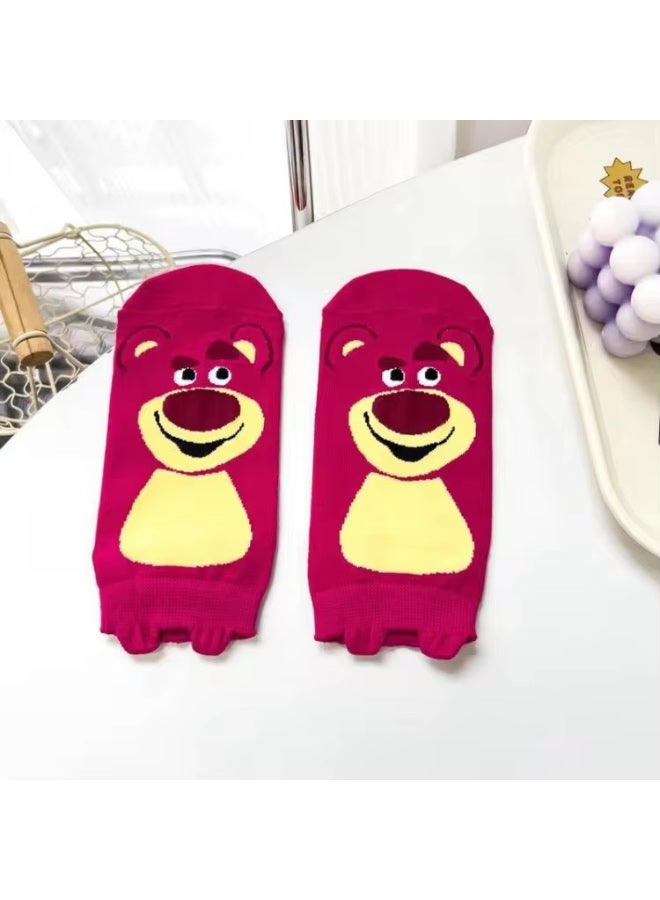 5 أزواج من جوارب الأزواج للرجال والنساء بتصميم دب ياباني لطيف ومضحك بثلاث عيون وأذنين صغيرتين، مريحة وجيدة التهوية وتمتص العرق ومقاومة للرائحة. - Image 4