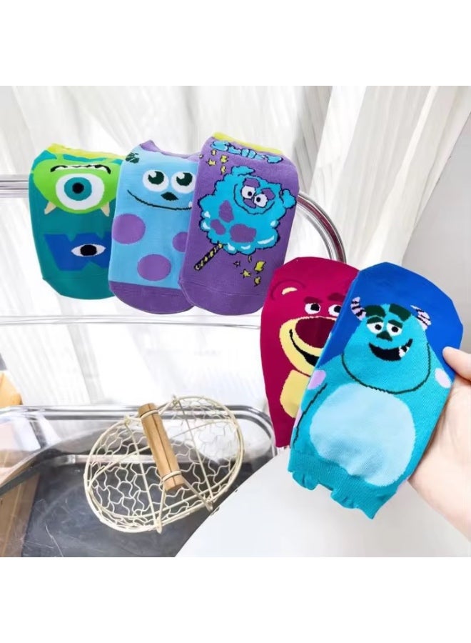 5 أزواج من جوارب الأزواج للرجال والنساء بتصميم دب ياباني لطيف ومضحك بثلاث عيون وأذنين صغيرتين، مريحة وجيدة التهوية وتمتص العرق ومقاومة للرائحة. - Image 1