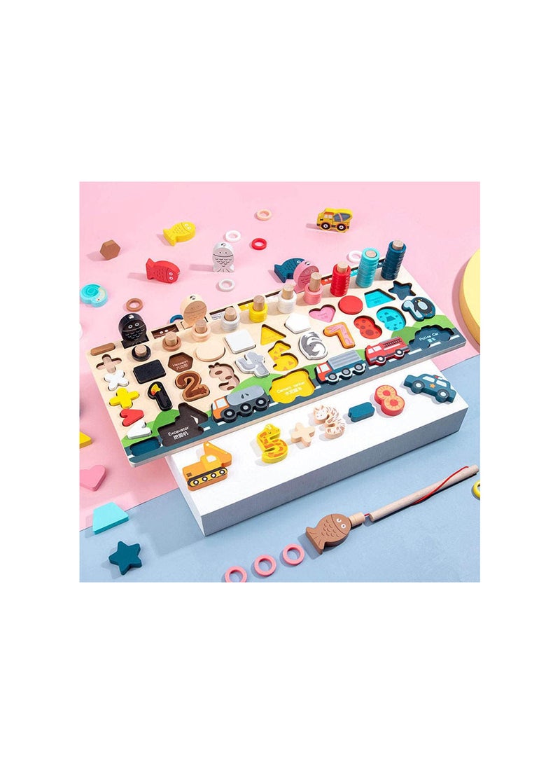 GGOOT Wood Number Puzzle Shape Match Pegs Board Counting Sorting Fishing Game Early Educational Teaching Aids Math Activity Learning Board Toys for Kids  - Image 5