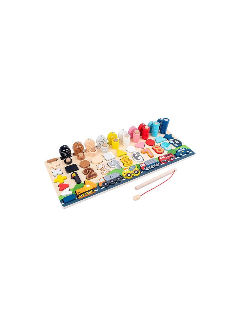 GGOOT Wood Number Puzzle Shape Match Pegs Board Counting Sorting Fishing Game Early Educational Teaching Aids Math Activity Learning Board Toys for Kids  - Image 1
