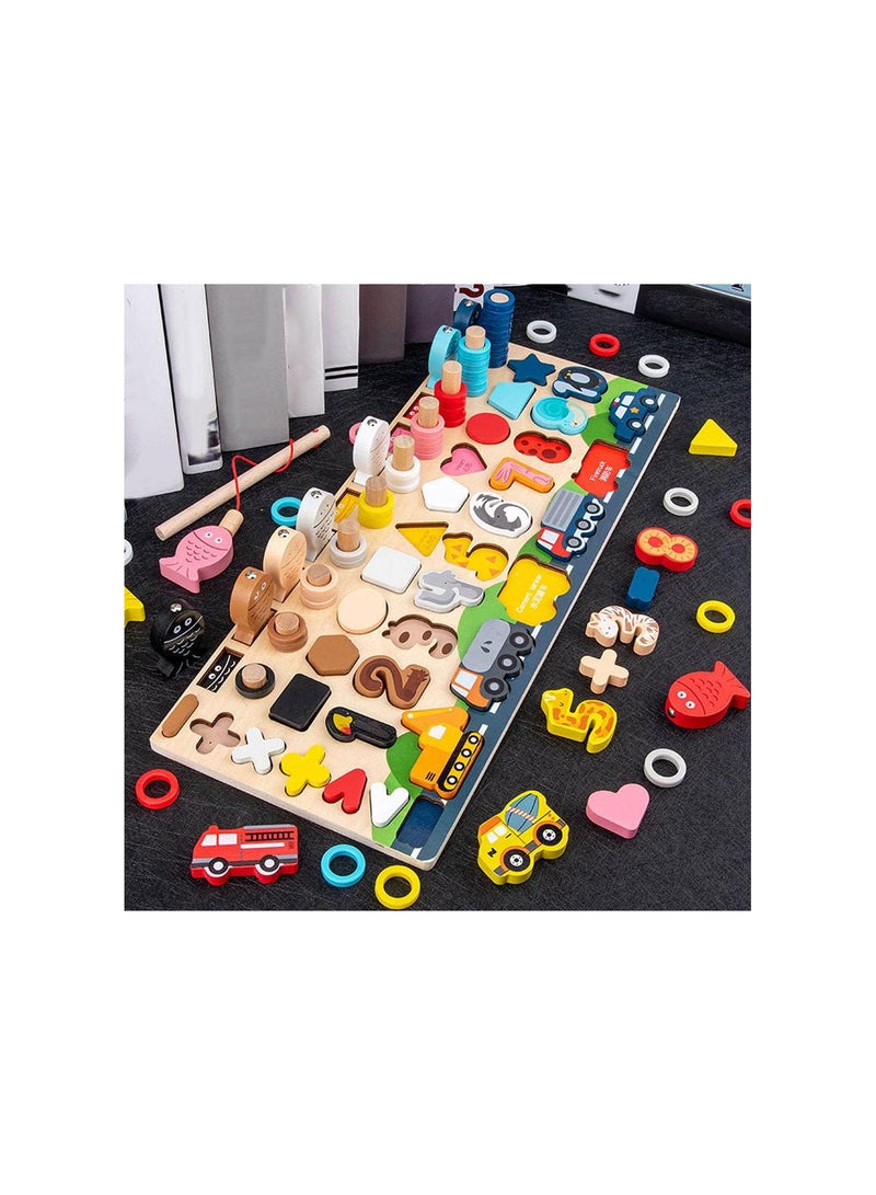 GGOOT Wood Number Puzzle Shape Match Pegs Board Counting Sorting Fishing Game Early Educational Teaching Aids Math Activity Learning Board Toys for Kids  - Image 4