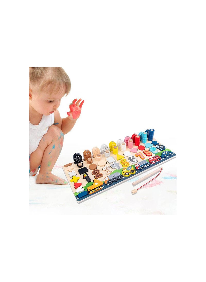 GGOOT Wood Number Puzzle Shape Match Pegs Board Counting Sorting Fishing Game Early Educational Teaching Aids Math Activity Learning Board Toys for Kids  - Image 2