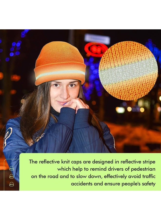 Sintege Reflective Knit Hat Safety Beanies Adult High Visibility Beanie Neon Winter Knit Caps with Reflective Stripe, Black, Orange, Fluorescent Yellow, 8.5 x 8.0 inches in length and width - Image 2