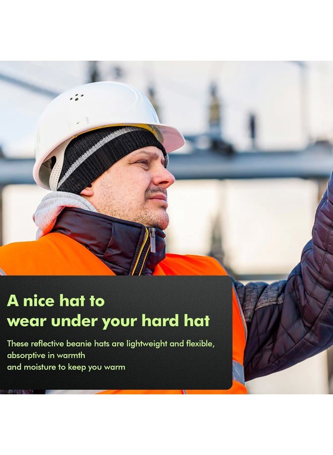 Sintege Reflective Knit Hat Safety Beanies Adult High Visibility Beanie Neon Winter Knit Caps with Reflective Stripe, Black, Orange, Fluorescent Yellow, 8.5 x 8.0 inches in length and width - Image 4