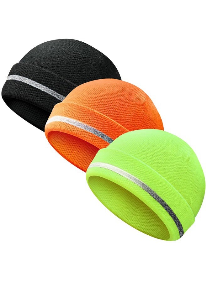 Sintege Reflective Knit Hat Safety Beanies Adult High Visibility Beanie Neon Winter Knit Caps with Reflective Stripe, Black, Orange, Fluorescent Yellow, 8.5 x 8.0 inches in length and width - Image 1