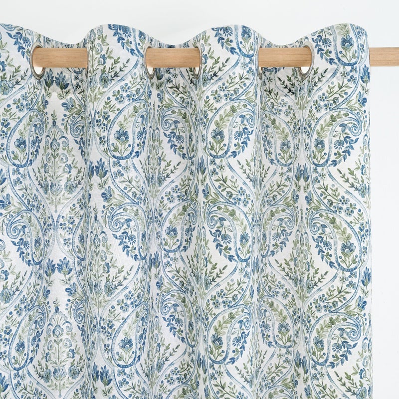 BGment Boho Curtains for Bedroom - Linen Leaf Paisley Floral Pattern Light Filtering Grommet Window Semi Sheer Drapes for Farmhouse, 2 Panels, 52 x 63 Inch, Blue - Image 2