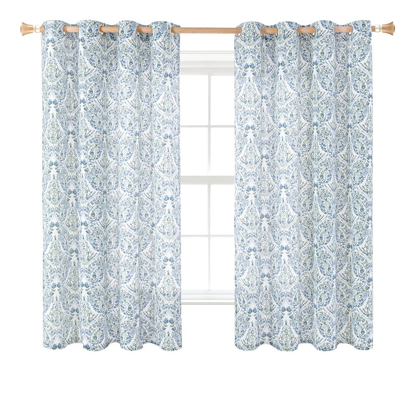 BGment Boho Curtains for Bedroom - Linen Leaf Paisley Floral Pattern Light Filtering Grommet Window Semi Sheer Drapes for Farmhouse, 2 Panels, 52 x 63 Inch, Blue - Image 1