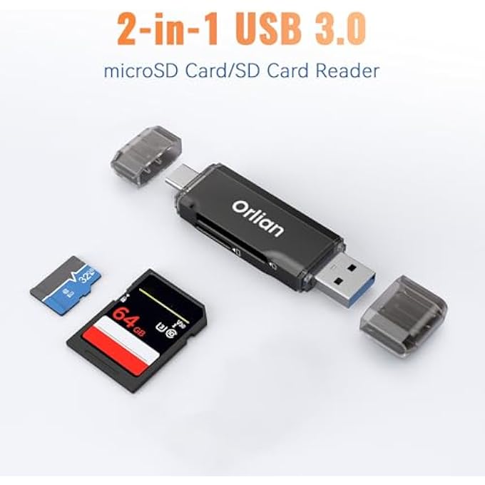 Orlian SD CARD READER USB 3.0 HIGH-SPEED DUAL USB A & USB C TO MICRO SD/SD MEMORY CARD READER ADAPTER FOR SD/SDHC/SDXC, COMPATIBLE WITH MACBOOK PRO/AIR, IPHONE 15 PRO/MAX, ANDROID GALAXY AND MORE - Image 2
