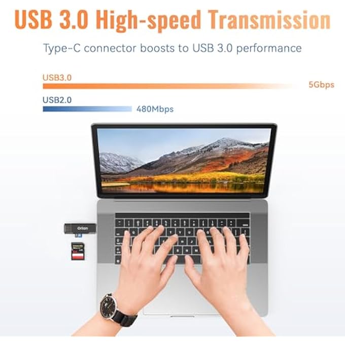 Orlian SD CARD READER USB 3.0 HIGH-SPEED DUAL USB A & USB C TO MICRO SD/SD MEMORY CARD READER ADAPTER FOR SD/SDHC/SDXC, COMPATIBLE WITH MACBOOK PRO/AIR, IPHONE 15 PRO/MAX, ANDROID GALAXY AND MORE - Image 3