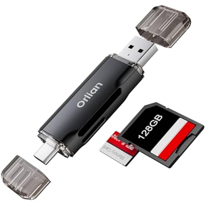Orlian SD CARD READER USB 3.0 HIGH-SPEED DUAL USB A & USB C TO MICRO SD/SD MEMORY CARD READER ADAPTER FOR SD/SDHC/SDXC, COMPATIBLE WITH MACBOOK PRO/AIR, IPHONE 15 PRO/MAX, ANDROID GALAXY AND MORE - Image 1