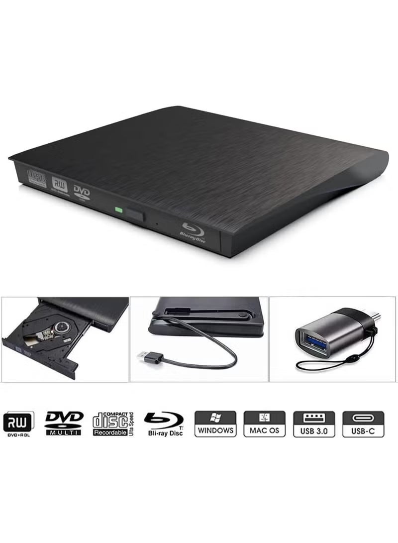 مشغل أقراص بلو راي وDVD خارجي محمول بمنفذي USB 3.0 وUSB Type-C، قارئ بلو راي بسرعة 6X، يدعم أقراص BD وCD وDVD لأجهزة اللاب توب والكمبيوتر المتوافقة - Image 4