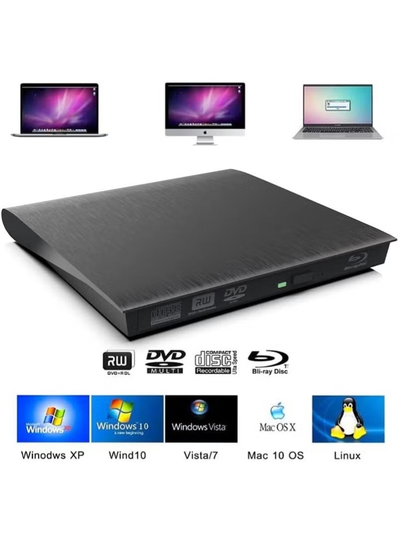 مشغل أقراص بلو راي وDVD خارجي محمول بمنفذي USB 3.0 وUSB Type-C، قارئ بلو راي بسرعة 6X، يدعم أقراص BD وCD وDVD لأجهزة اللاب توب والكمبيوتر المتوافقة - Image 5