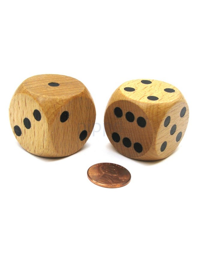 Koplow Games Koplow Games Set of 2 D6 Large Jumbo 30mm Rounded Wood Dice - Wooden with Black Pips 